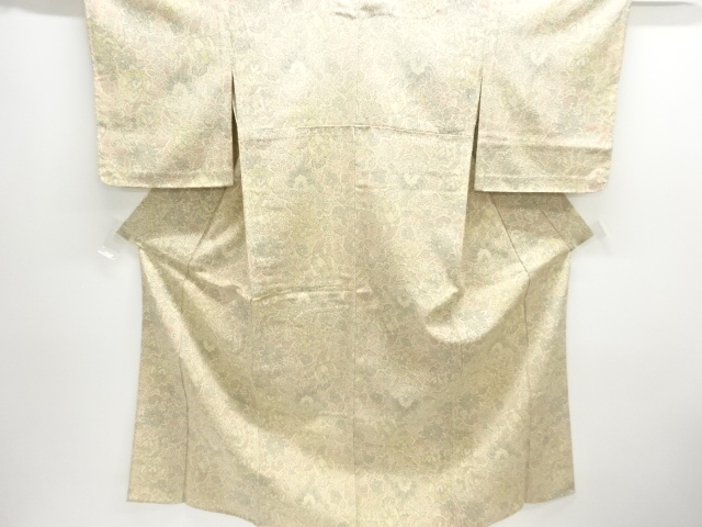 未使用品　唐花模様織り出し本塩沢単衣着物